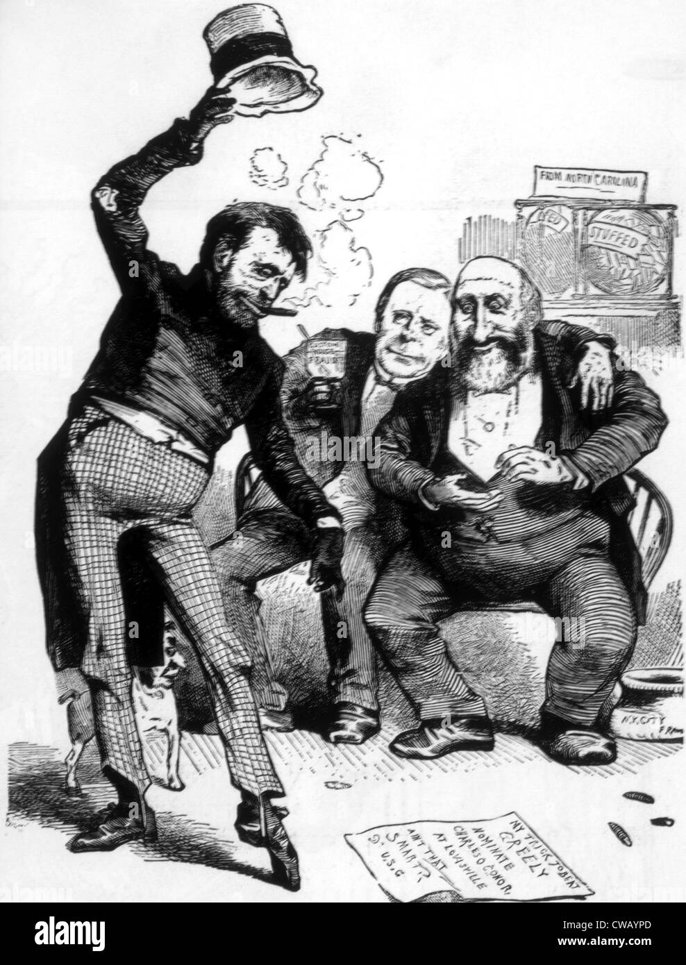 Politische Karikatur von Thomas Nast demokratischen Präsidentschaftskandidaten Horace Greeley zu unterstützen, durch die Darstellung von Präsident Ulysses S. Stockfoto
