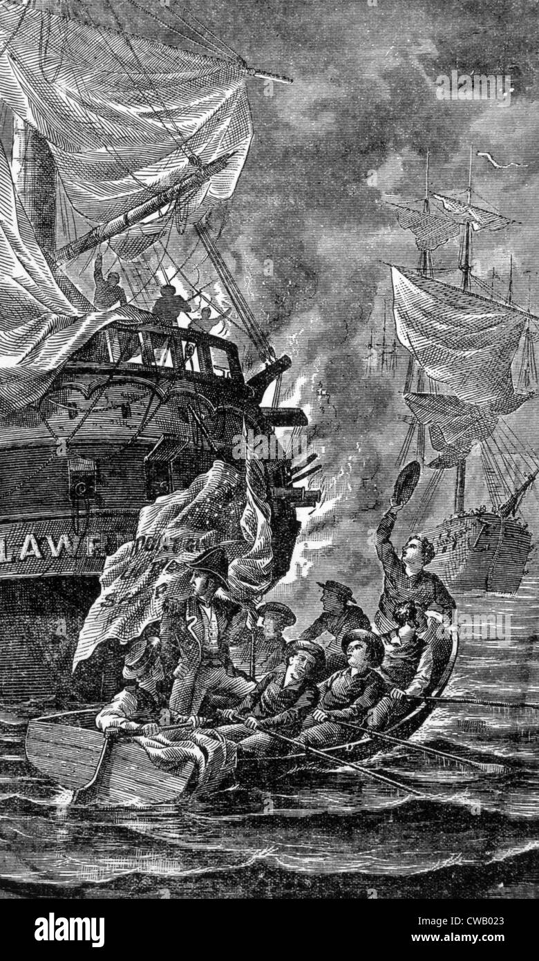 Schlacht von See Erie, Commodore Perry seine Fahne aus dem Lawrence zu den Niagarafällen, 10. September 1813 zu transportieren Stockfoto