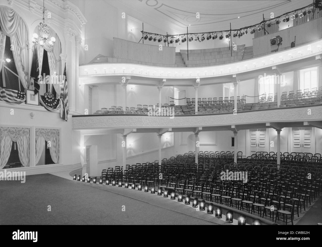 Theater, Ford es Theater, Ort der Ermordung von Präsident Abraham Lincoln, Interieur, Orchester und Balkonen aus Bühne, Stockfoto