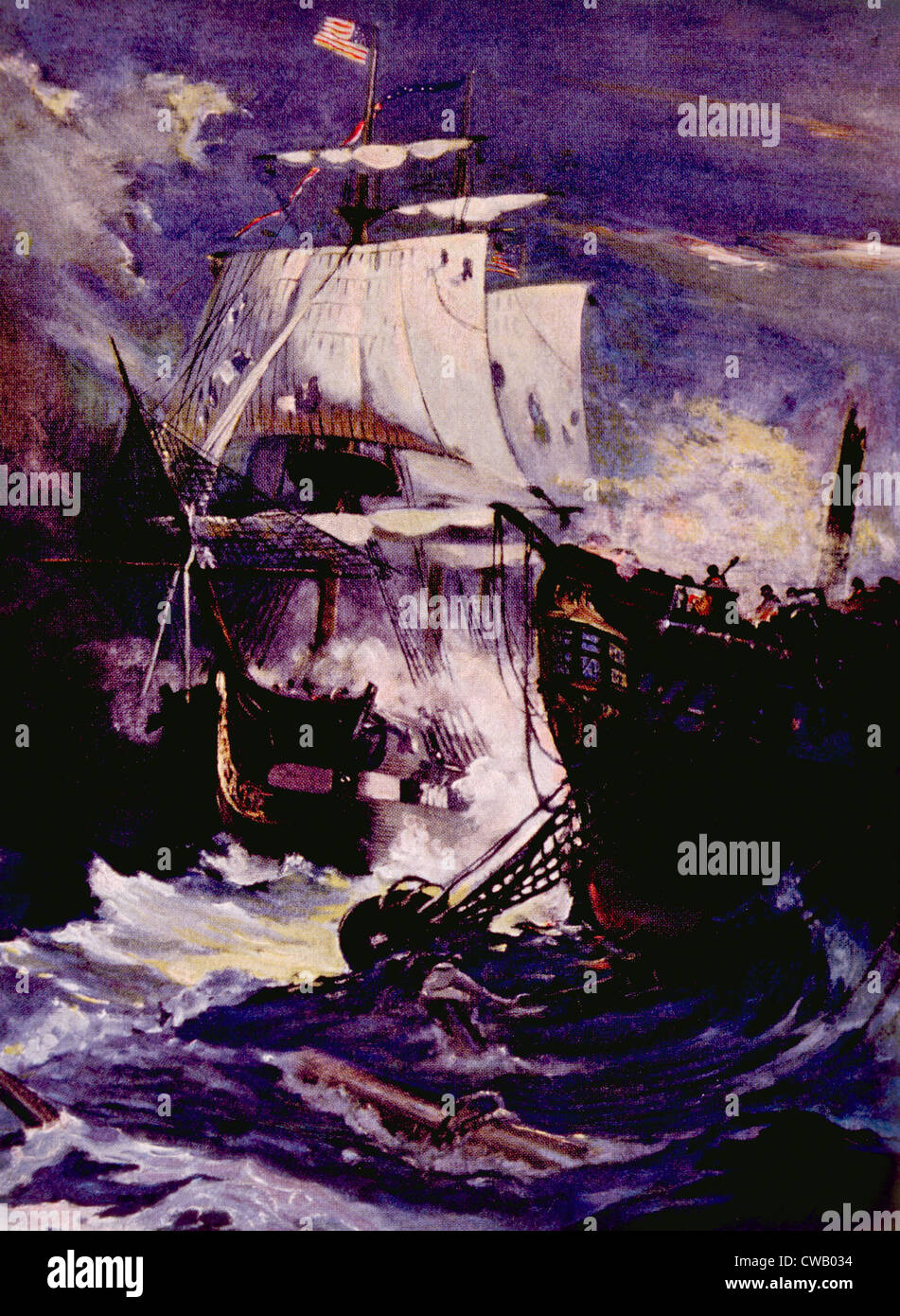 Der Krieg von 1812, Seeschlacht zwischen der US-Fregatte Constitution und das britische Kriegsschiff Guerriere, 19. August 1812 Stockfoto