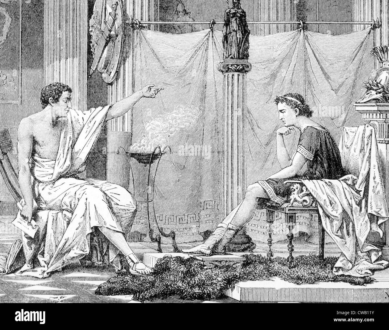 Aristoteles und sein Schüler Alexanders des großen, Gravur 1885 Stockfoto