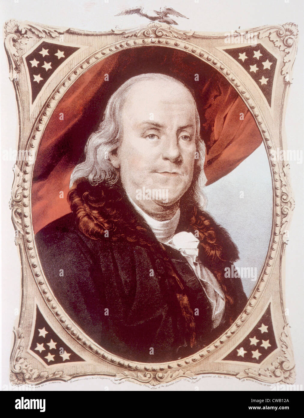 Benjamin Franklin (1706-1790), Gemälde von Nathaniel Currier, 1847 Stockfoto