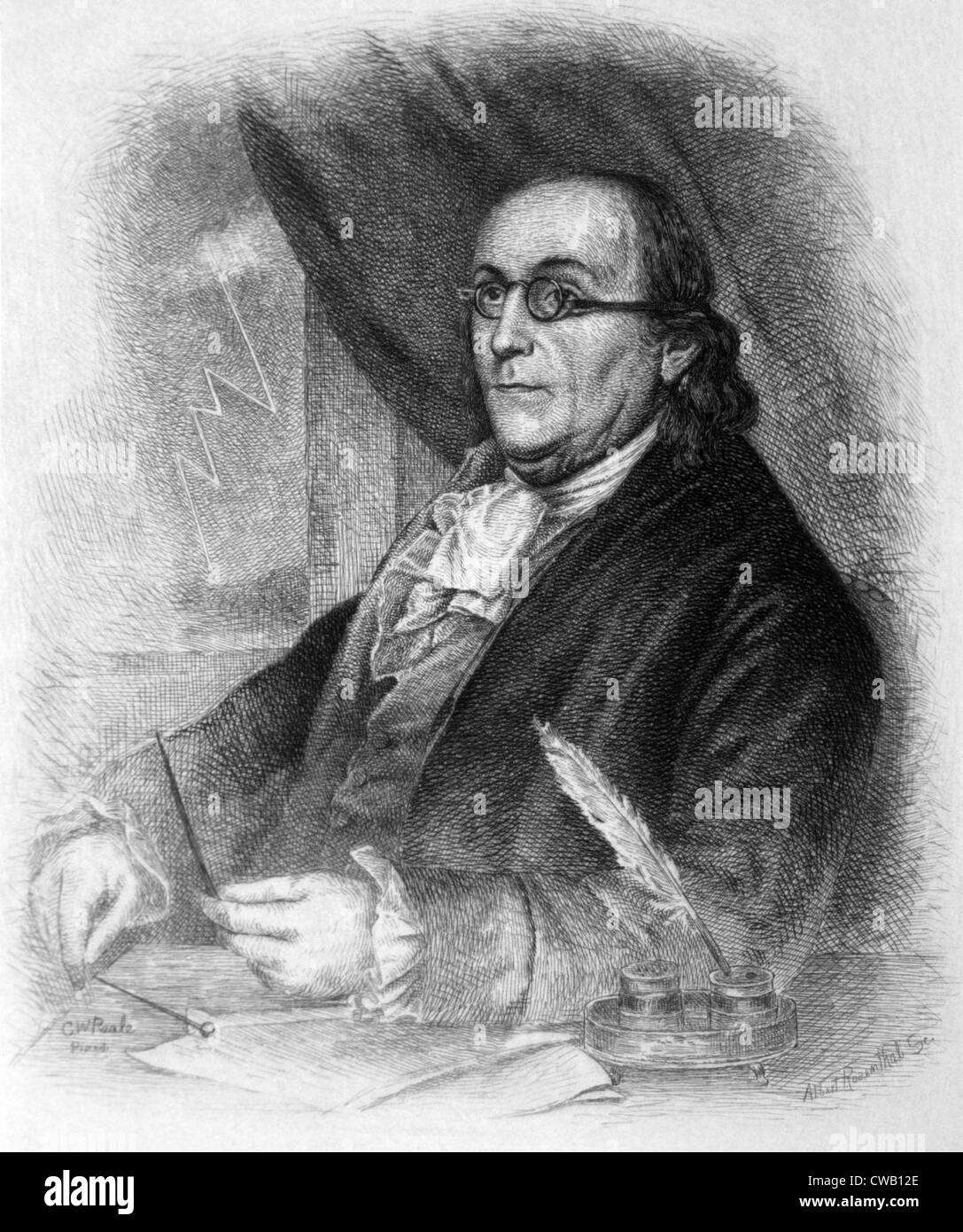 Benjamin Franklin (1706-1790), Kupferstich 1889 Stockfoto