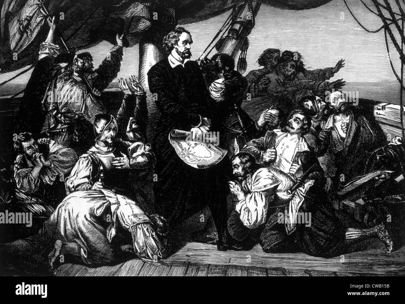 Die Sichtung der neuen Welt auf Christopher Columbus Schiff Santa Maria am 12. Oktober 1492 Stockfoto