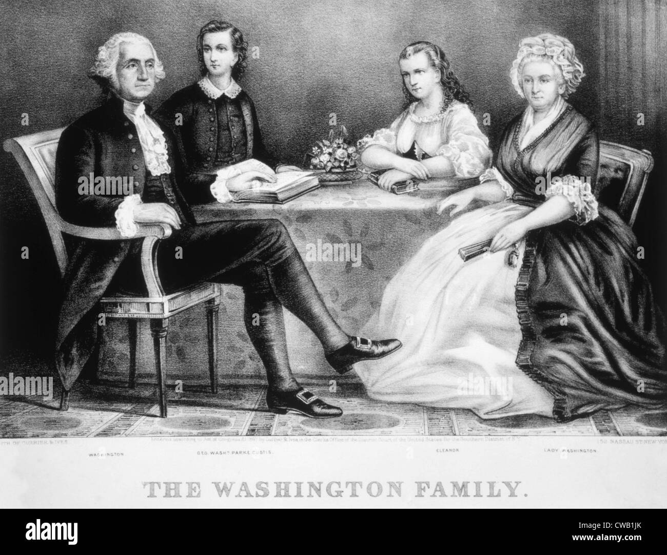 Washington-Familie, George Washington (links), Martha Washington (rechts), Lithographie von Currier & Ives, 1867 Stockfoto