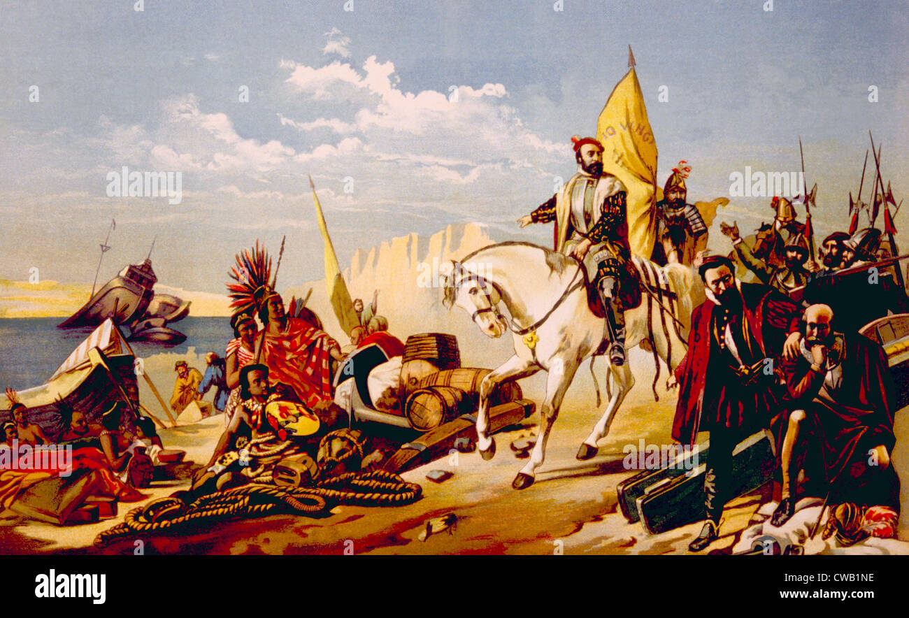 Hernando Cortez (aka Hernando Cortes) Bullaugen seine Schiffe um Flucht von seinen unzufriedenen Anhängern, Gemälde von O. zu verhindern Stockfoto
