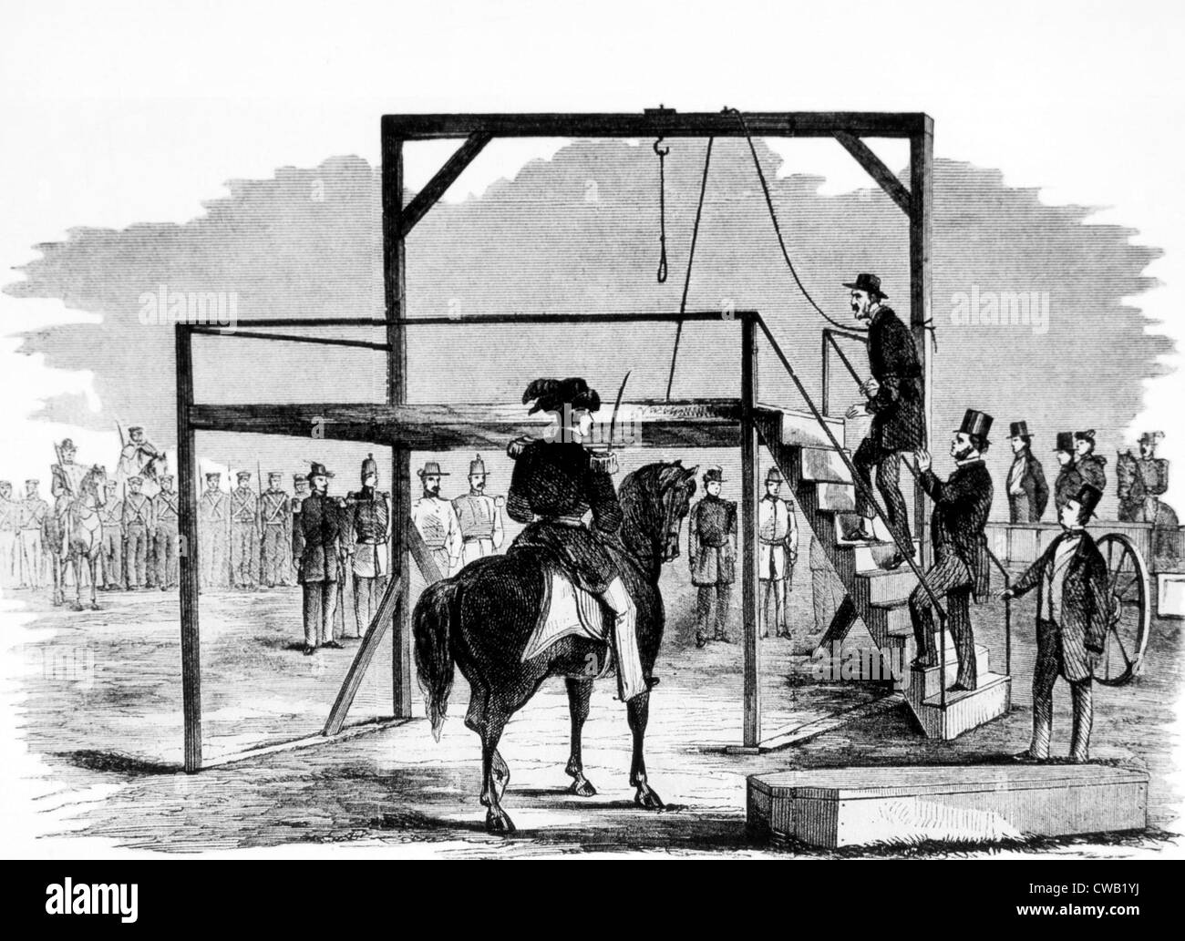 John Brown aufsteigend die Galgen bei Harpers Ferry, Virginia am 2. Dezember 1859, Illustration aus Leslies wöchentlich Stockfoto