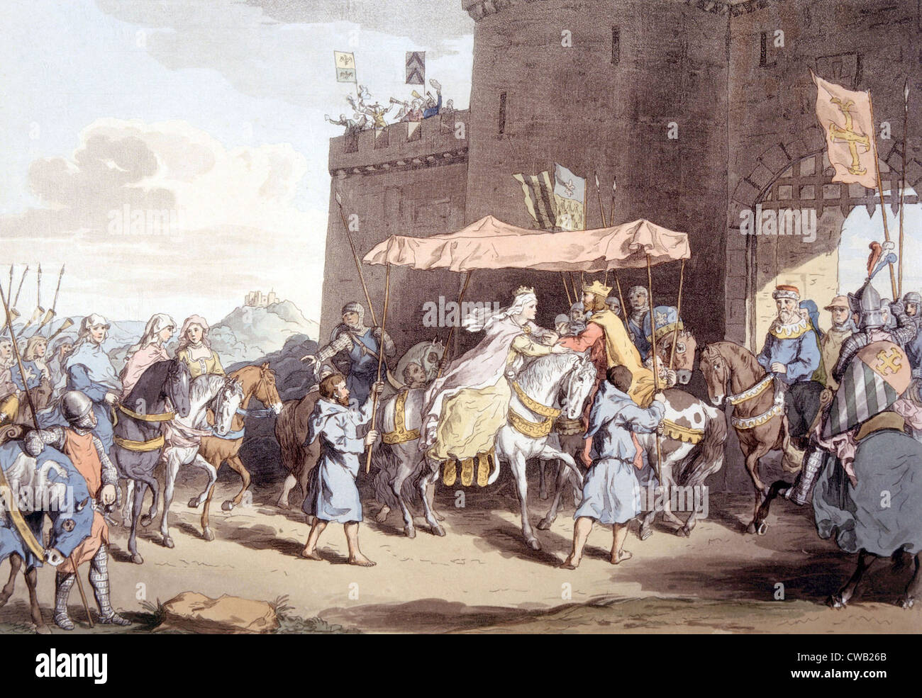 König Henry III (1207-1272), König von England, von 1216 bis zu seinem Tod. König Henry III, Königin Eleanor und Höflinge, 1240 AD. Stockfoto