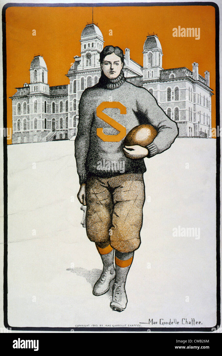 Fußball. Porträt eines Syracuse University Players, Farblithographie, Mae Goodelle Chaffee, Künstler, 1903 Stockfoto
