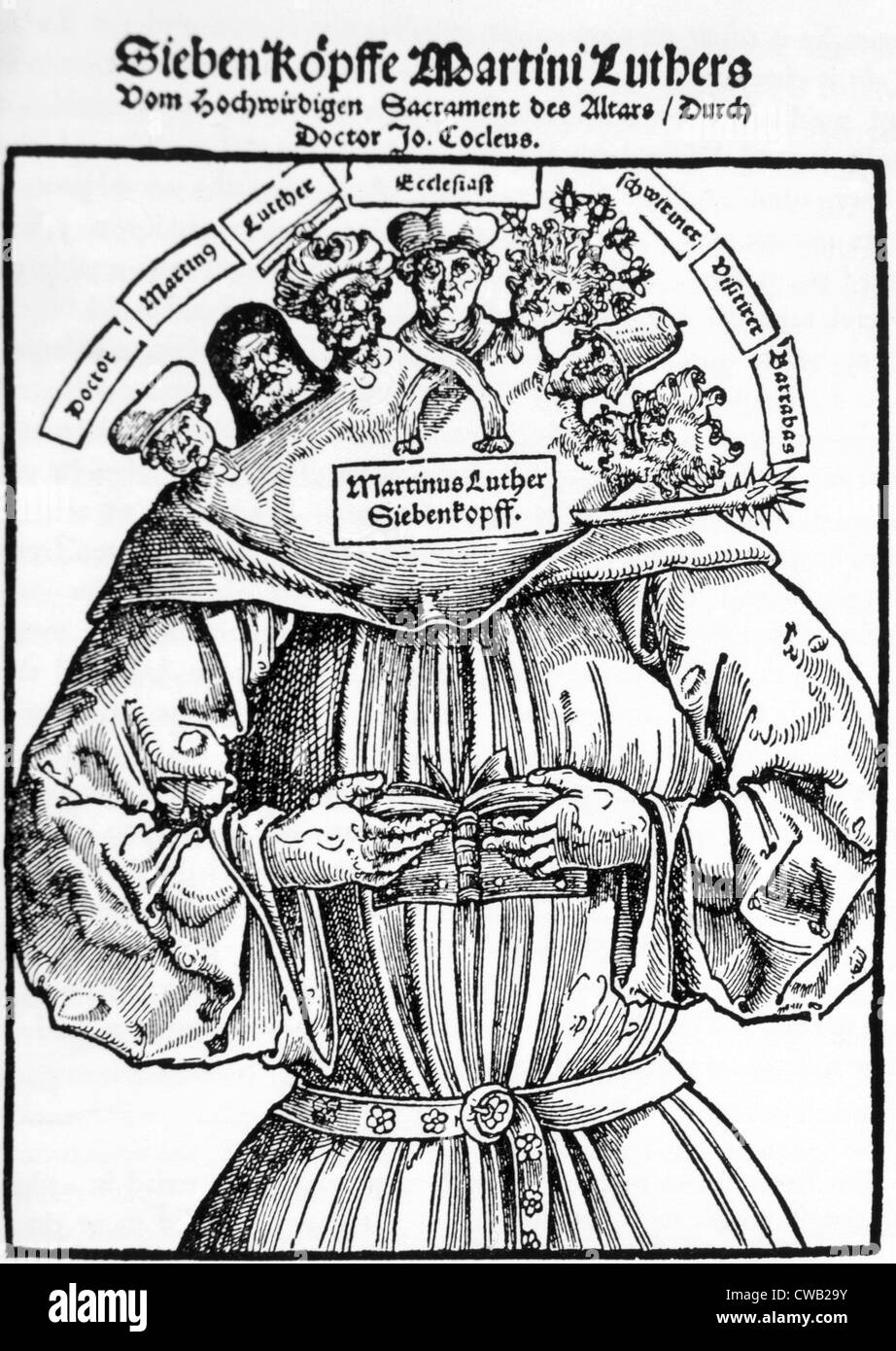 Die sieben Häupter des Martin Luther, Holzschnitt ca. 1520 Stockfoto