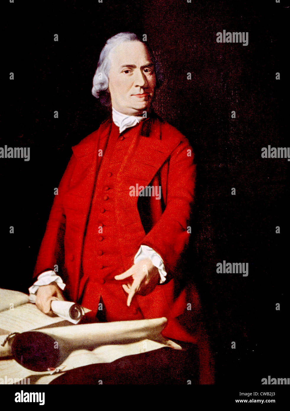 Samuel Adams (1722-1803), Porträt Darstellung Adams auf die Massachusetts Charter von John Singleton Copley Stockfoto