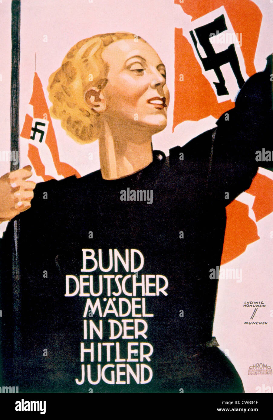 Die Liga Deutsch Mädchen in die Hitler-Jugend, deutsche Plakat, ca. 1936 Stockfoto