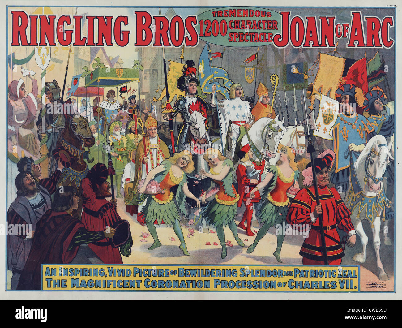 Plakat für Ringling Brothers Zirkus, ein Spektakel mit Nachbildungen von Jeanne d ' Arc und der Krönung von Charles VII, 1912. Stockfoto