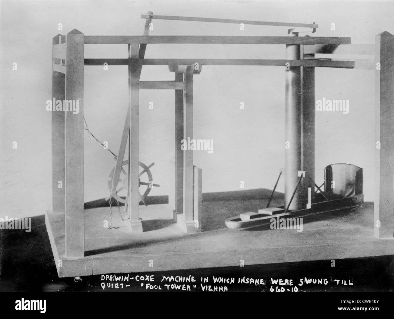 Darwin-Coxe Maschine, wurden in denen Geisteskranke geschwungen bis ruhig, von der Narrenturm (aka The Narrenturm), Heim für psychisch Kranke, Stockfoto