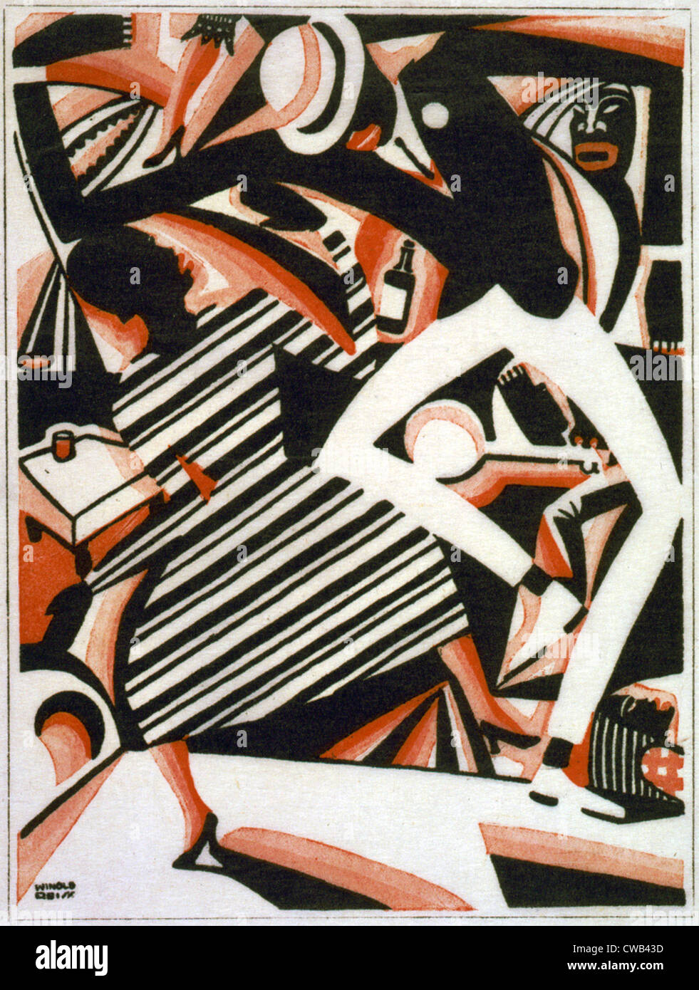 Zeichnung in zwei Farben oder Interpretation of Harlem Jazz, Gemälde von Winold Reiss, ca. 1915-1920. Stockfoto