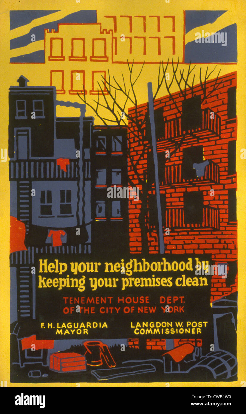 Plakat, die Förderung besserer Lebensbedingungen durch Mietshaus Nachbarschaften zu halten sauber, Text lautet: "helfen, Ihrer Nachbarschaft von Stockfoto