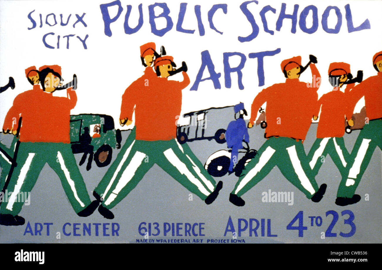 Plakat zur öffentlichen Schule Kunst, Sioux City Art Center, 613 Pierce, Sioux City, Iowa, Plakat, 4-23 April 1939. Stockfoto