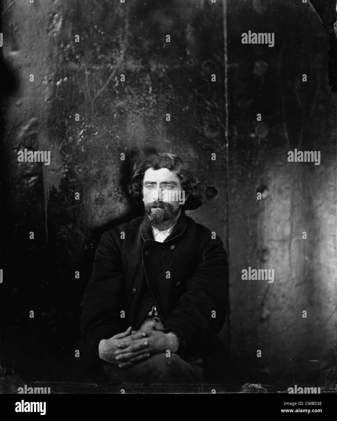 Abraham Lincoln Ermordung, ein nicht identifizierter Mann festgehalten auf Misstrauen des Seins ein Verschwörer bei der Ermordung von Stockfoto