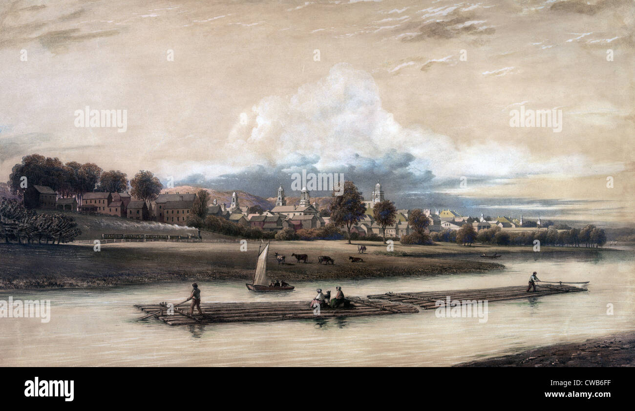 Stadt von Concord, N.H handkolorierten Lithographie, ca. 1840 s Stockfoto