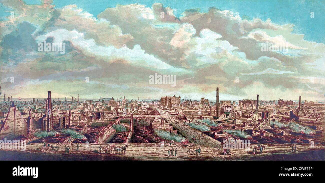Chicago. Die Stadt von Chicago nach dem Brand. Aquarell ca. 1871. Stockfoto