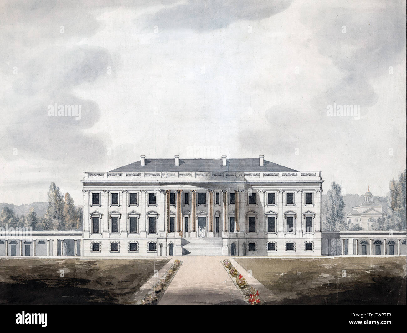 Das weiße Haus. Blick auf den Süden Portico von Latrobe vorgeschlagene.    Washington, D.C. Benjamin Latrobe Aquarell, ca. 1817 Stockfoto
