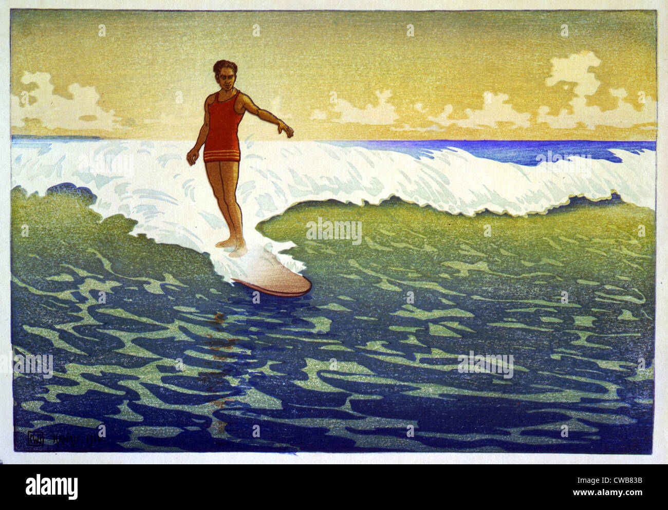 Surf Rider, Honolulu, 1921. Holzschnitt von Charles William Bartlett, Stockfoto