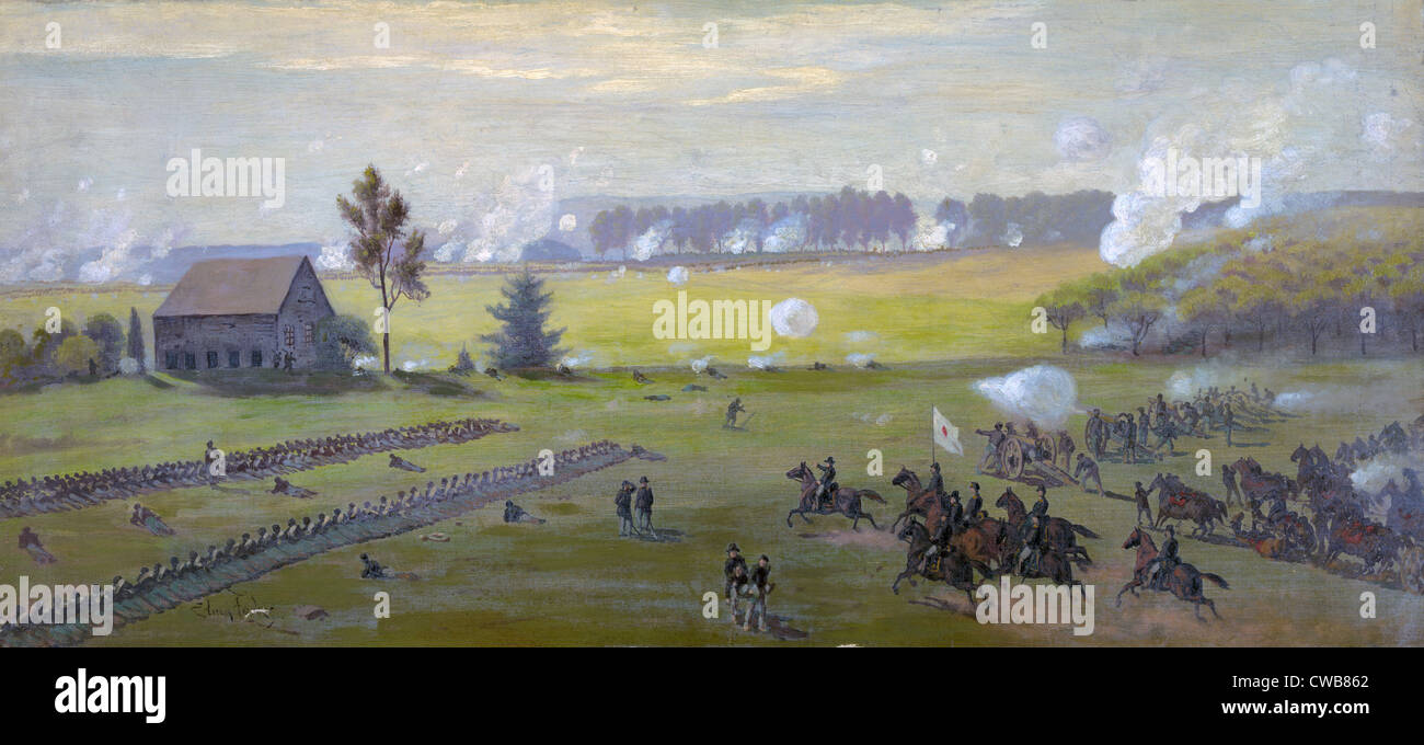 Der Bürgerkrieg. Die Schlacht von Gettysburg. Öl-Gemälde von Edwin Forbes.  1870-1890. Stockfoto