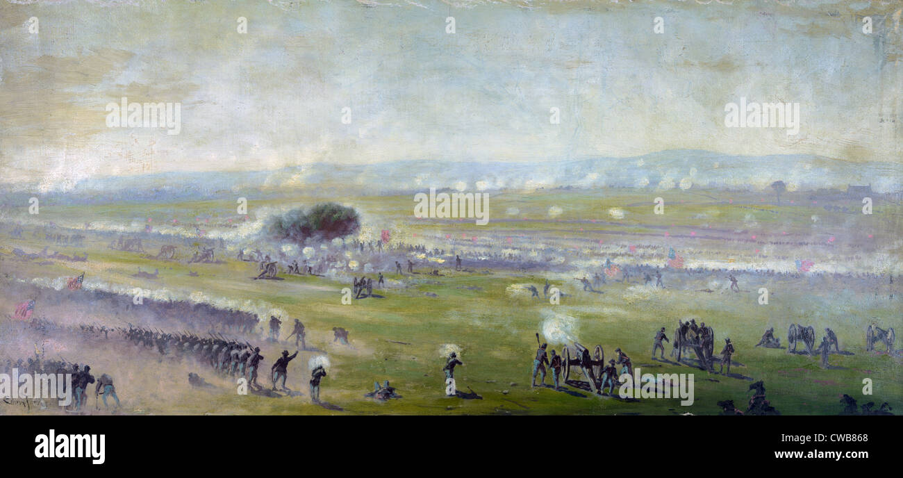 Der Bürgerkrieg. Die Schlacht von Gettysburg, berechnen Picketts. Öl-Gemälde von Edwin Forbes.  1870-1890. Stockfoto