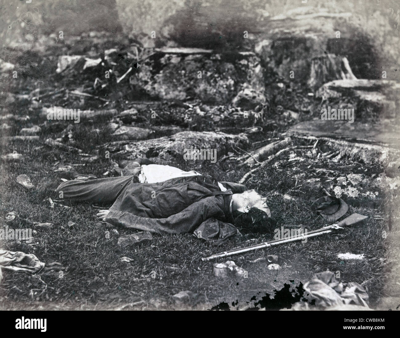 Der Bürgerkrieg. Die Schlacht von Gettysburg. Ein Scharfschütze letzten Schlaf, Gettysburg, Pennsylvania. Alex Gardner, Fotograf. Stockfoto