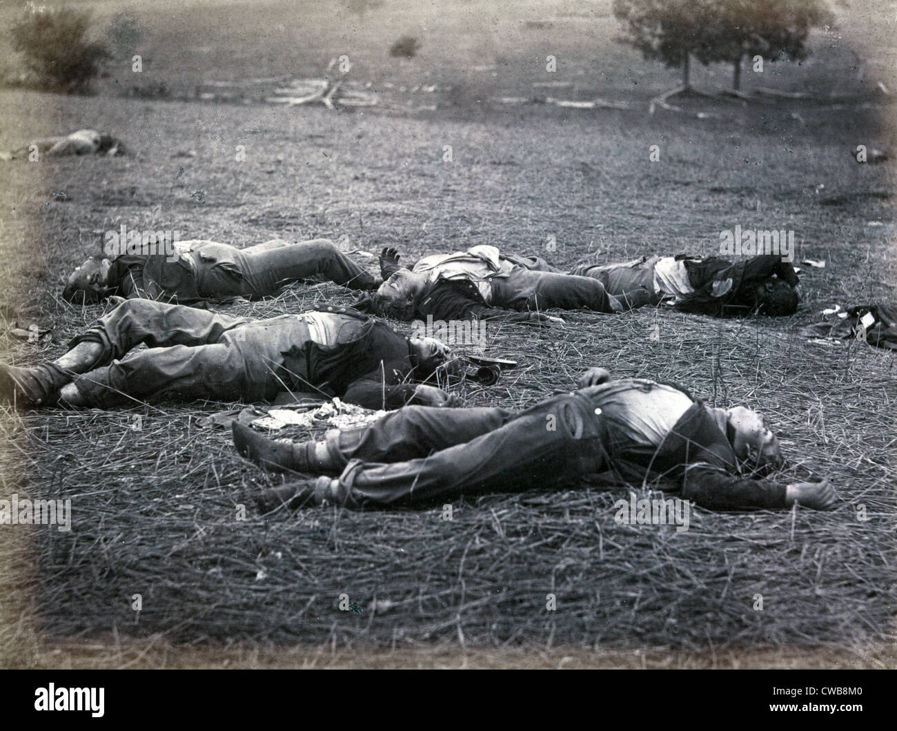 Der Bürgerkrieg. Die Schlacht von Gettysburg. Feld, wo General Reynolds fiel. Konföderierten tot. 5. Juli 1863 Stockfoto