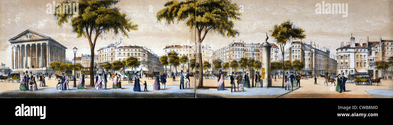 Boulevard De La Madeleine in Paris, Frankreich. Farblithographie von Paul Lancel, 1852 Stockfoto