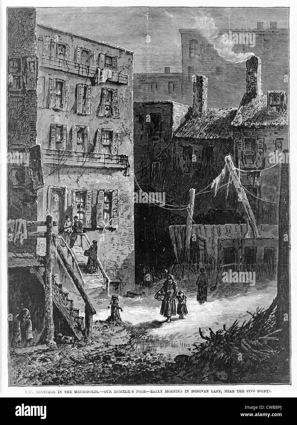 New York City. Unsere obdachlosen Armen - am frühen Morgen in Donovan Lane, in der Nähe von Five Points, 1872 Stockfoto