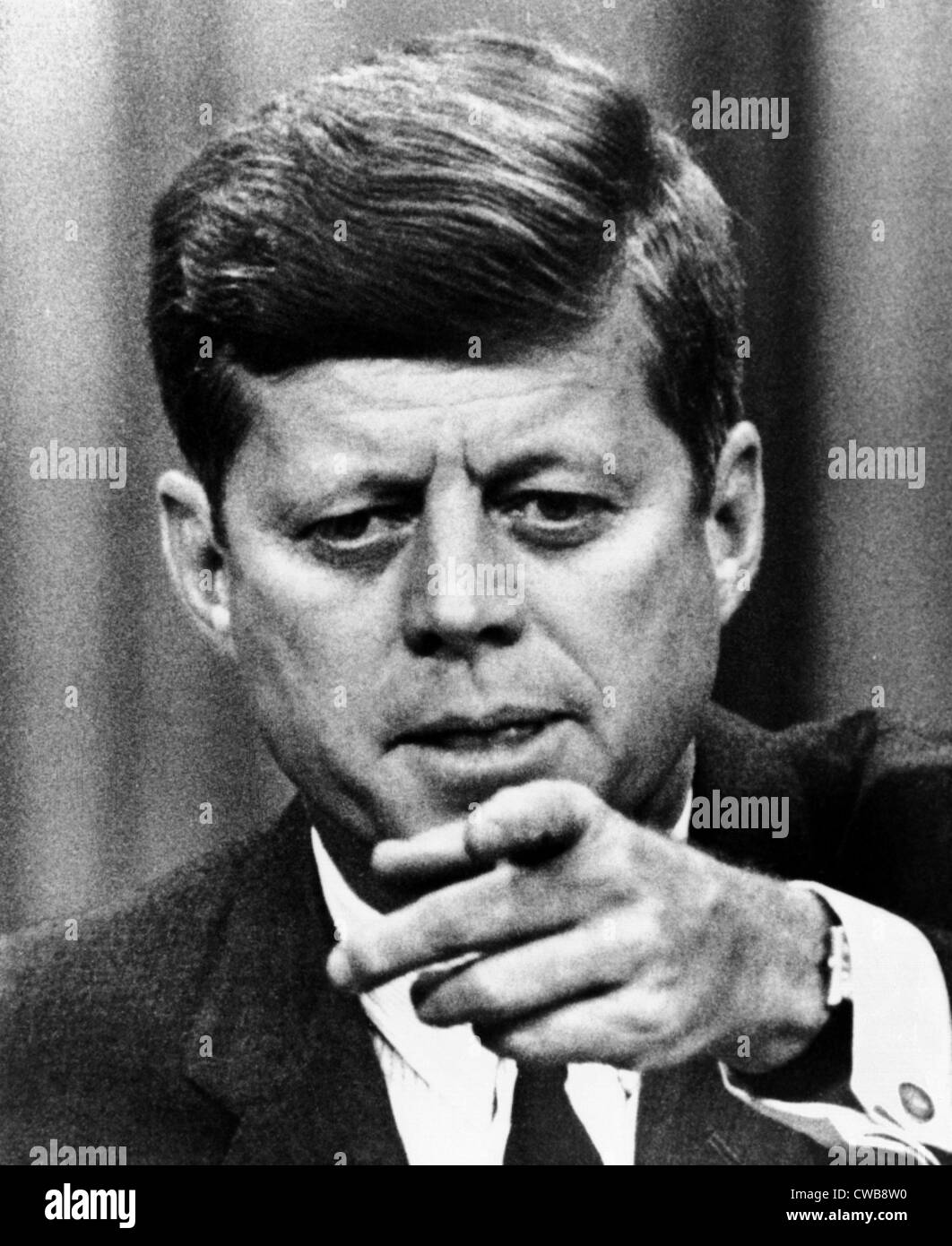 Präsident Kennedy auf einem Reporter während einer Pressekonferenz. 14.11.1963 Höflichkeit: CSU Archive/Everett Collection Stockfoto