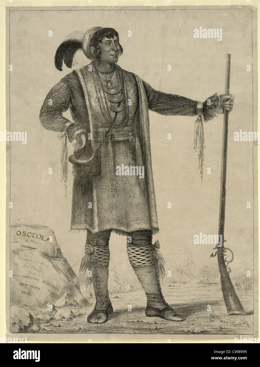 Osceola, Seminole Chief von Florida. Lithographie von George Catlin ca. 1838 Stockfoto