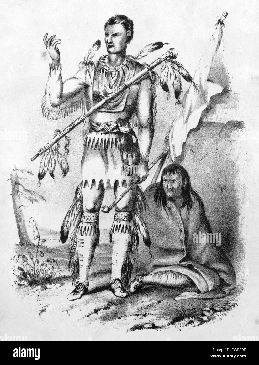 Rot-Vogel, einem Winnebago. Lithographie von George Catlin ca. 1838 Stockfoto