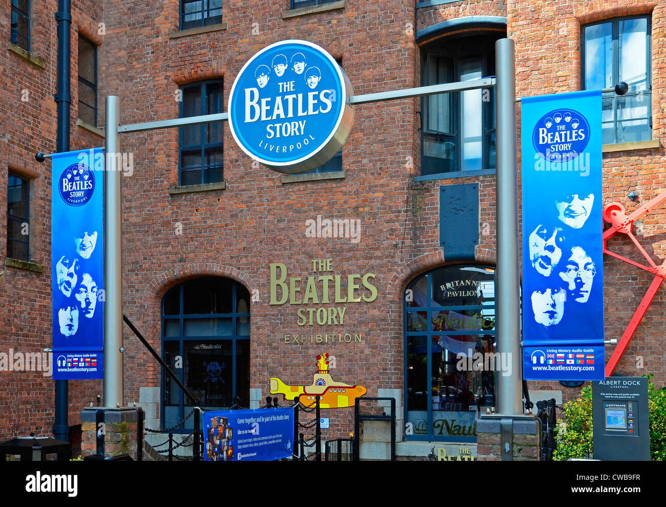 Der Eintritt in die "Beatles Story" eine touristische Attraktion für das Albert Dock in Liverpool, Merseyside, UK Stockfoto
