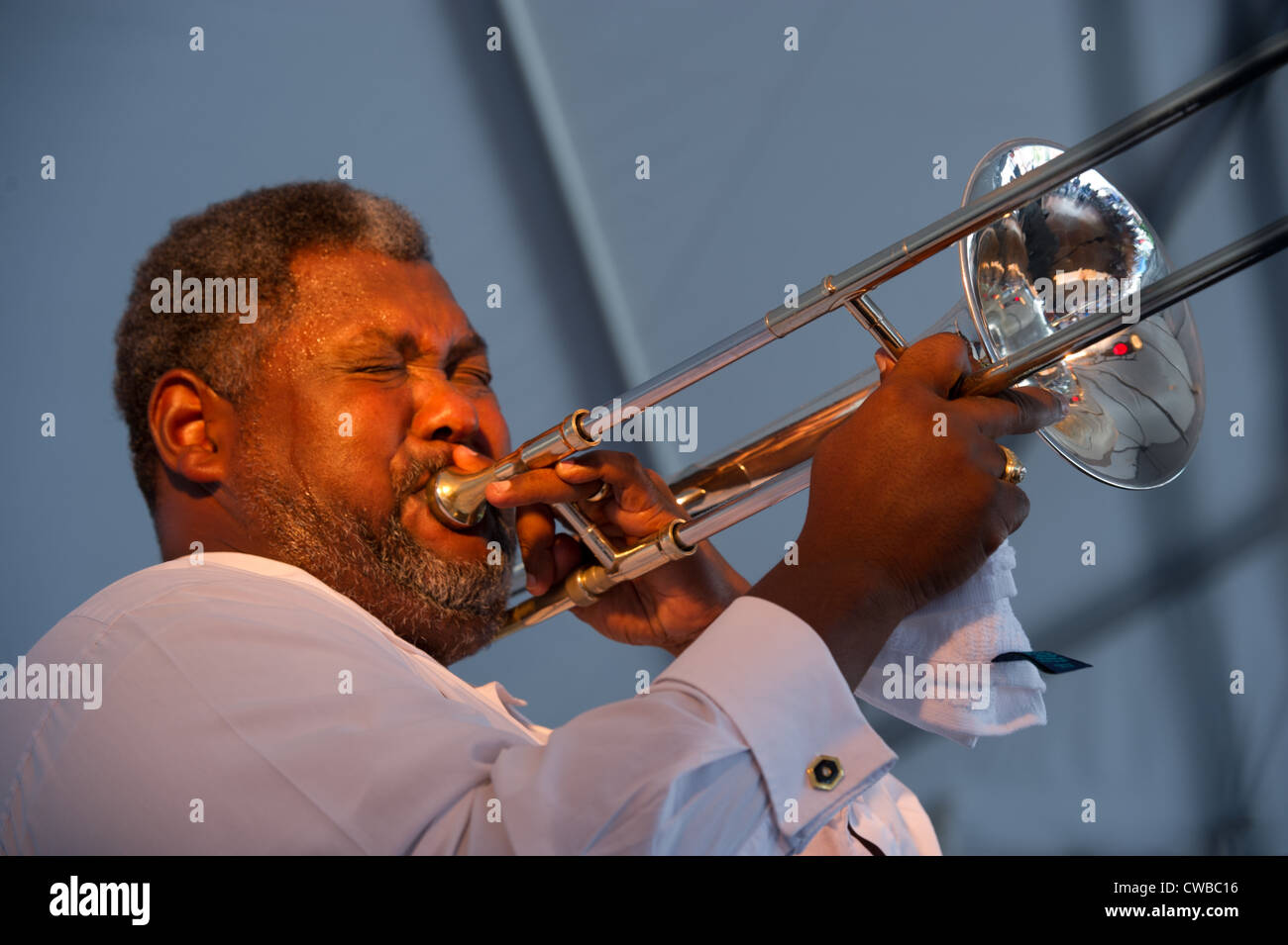 Shout Band jazz Musiker Posaune Stockfoto