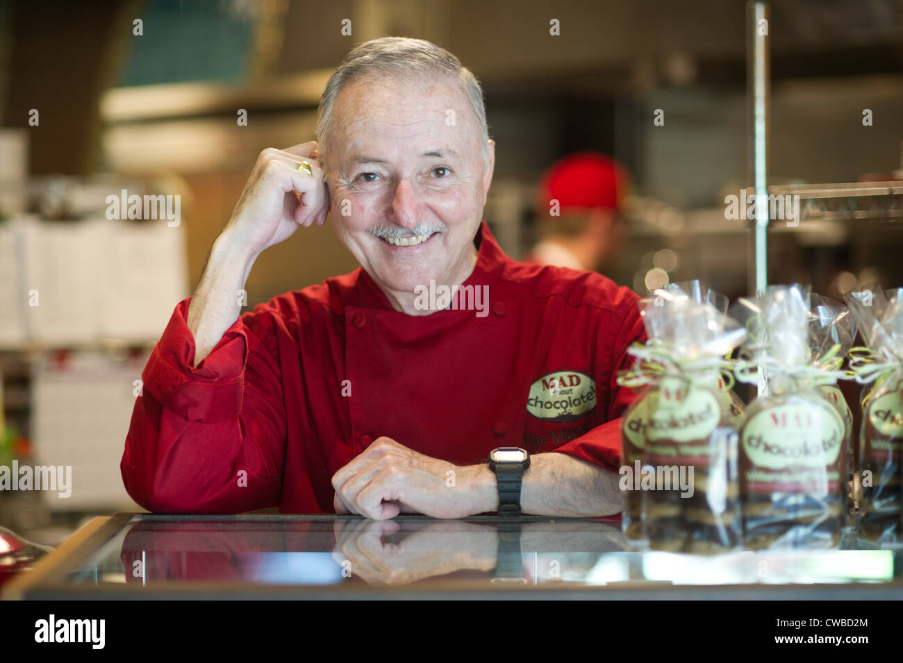 Chocolatier und Küchenchef Marcel Desaulniers in MAD über Schokolade, Williamsburg, VA Stockfoto