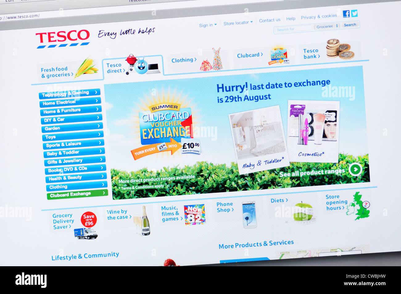Tesco-Supermarkt website Stockfoto