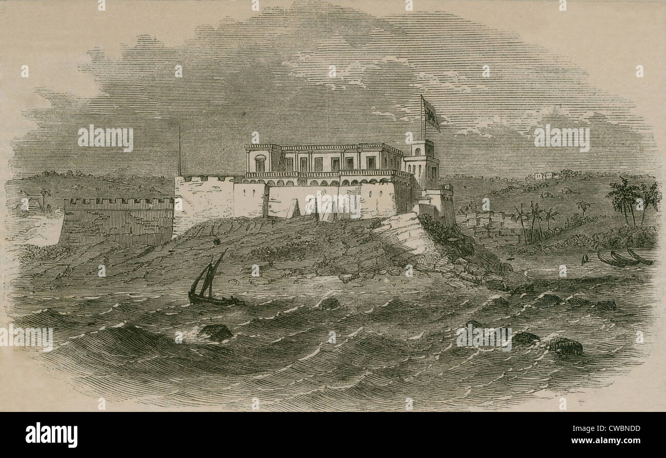 Christianborg Schloss, an der Goldküste (heute Ghana) im Jahre 1859. Das erste Handel Fort auf dieser Website wurde von den Schweden gebaut und Stockfoto