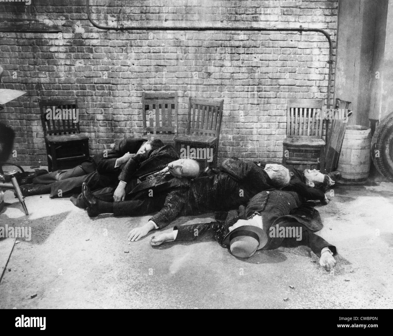 Re-Inszenierung des Valentinstag-Massakers von Cormans 1967 Film, THE ST. VALENTINE'S DAY MASSACRE. Stockfoto