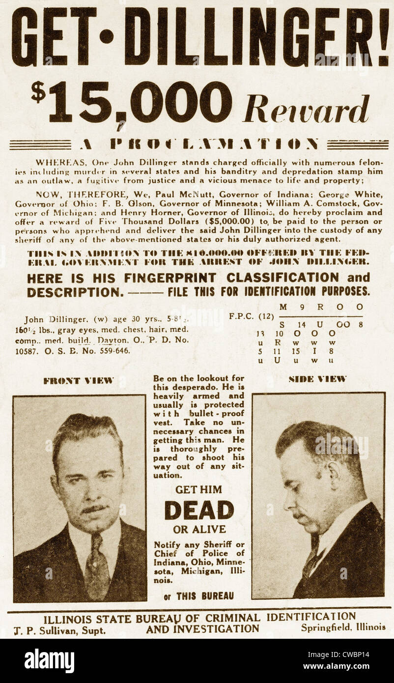 John dillinger wollte poster Fotos und Bildmaterial in hoher