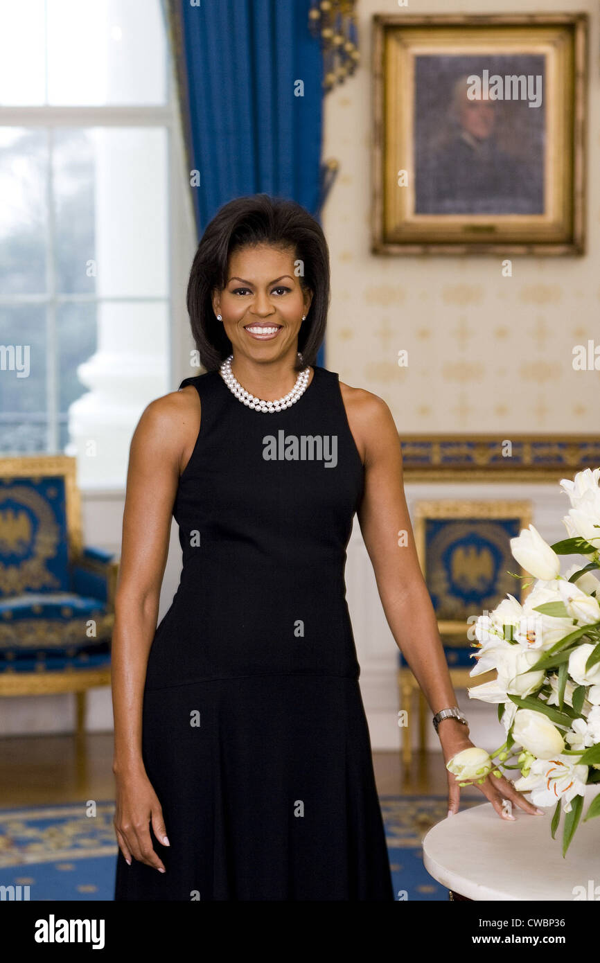 Michelle Obama (1964-), in ihrem offiziellen Porträt als First Lady der Vereinigten Staaten. 2009. Stockfoto