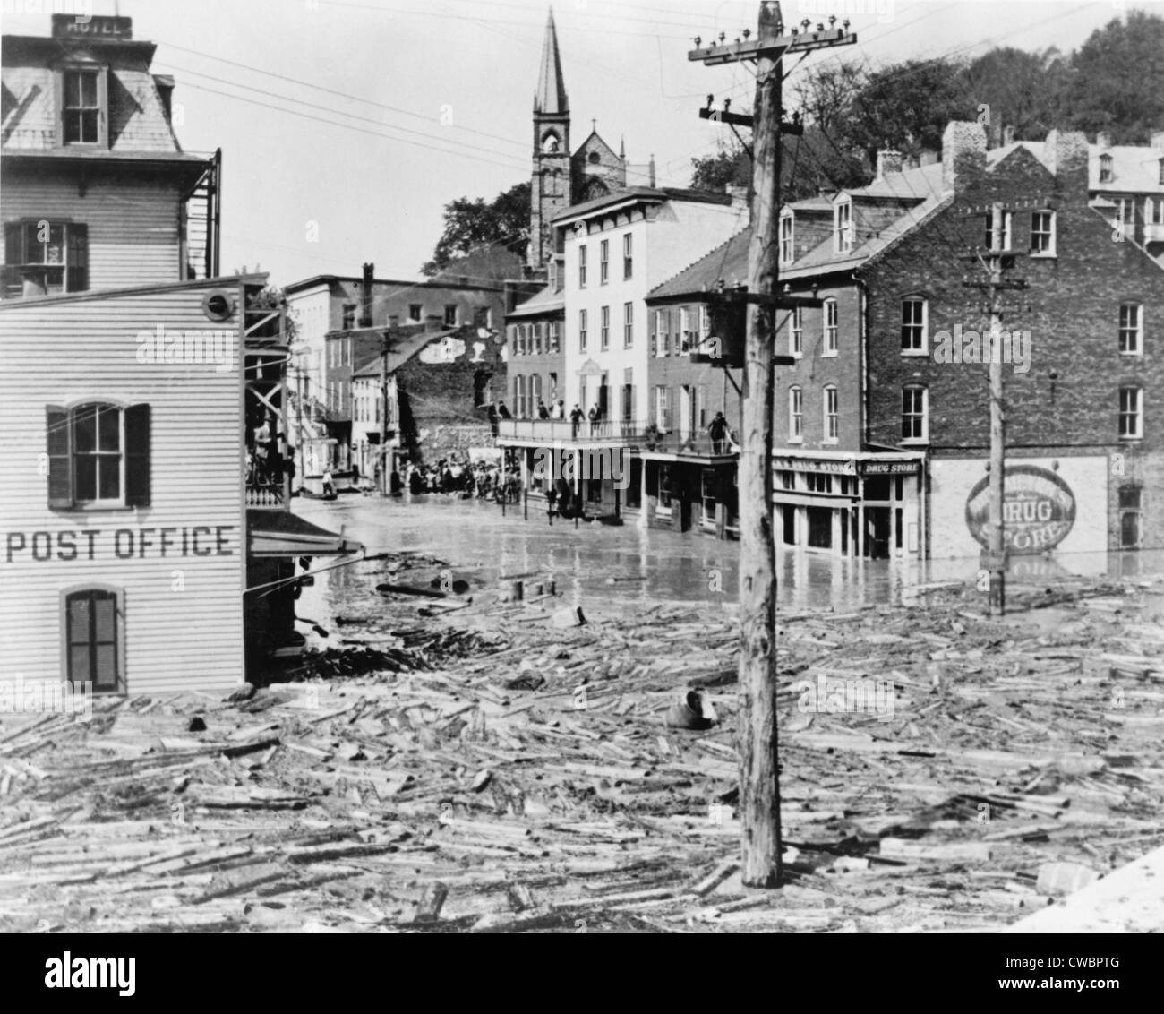 Die Flut von 1942, in Harpers Ferry, West Virginia, wo die Flüsse Potomac und Shenandoah konvergieren. Stockfoto