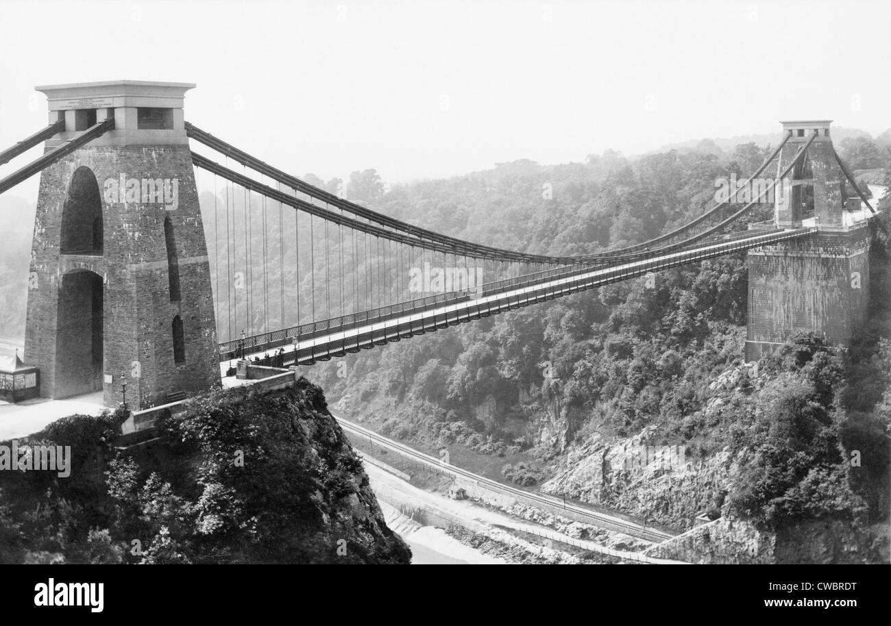Die Clifton Suspension Bridge überspannt die Avon-Schlucht in der Nähe von Bristol, England. Isambard Brunel gewann den Wettbewerb, bauen die Stockfoto