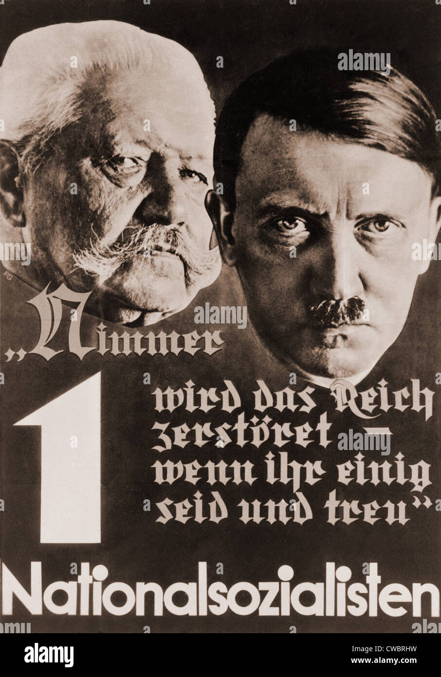 Nazi-Plakat mit Bildern von Adolf Hitler und Paul von Hindenburg. Hindenburg aktiviert durch die Ernennung von ihm als Hitlers Aufstieg zur macht Stockfoto