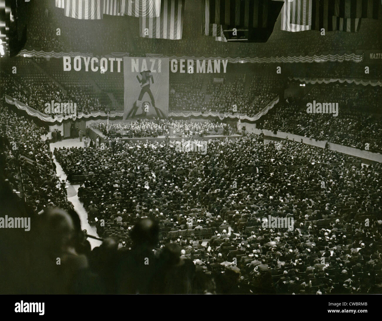 Massive Anti-Nazis Demo erfordert einen Boykott von Nazi-Deutschland, im Madison Square Garden, New York City, 15. März 1937. Stockfoto