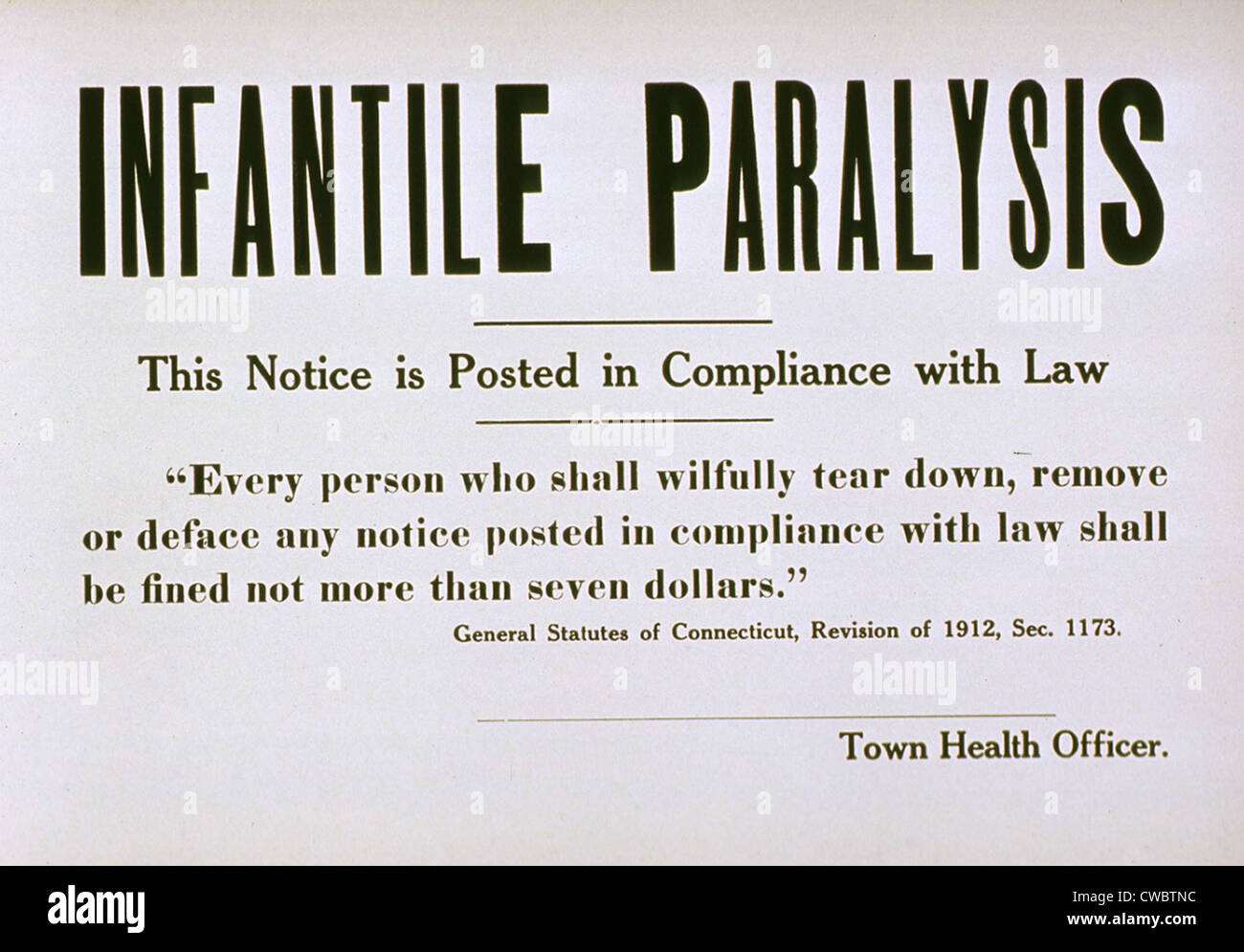 Anfang des 20. Jahrhunderts Quarantäne Zeichen für ansteckende Krankheit Kinderlähmung (Polio). Stockfoto