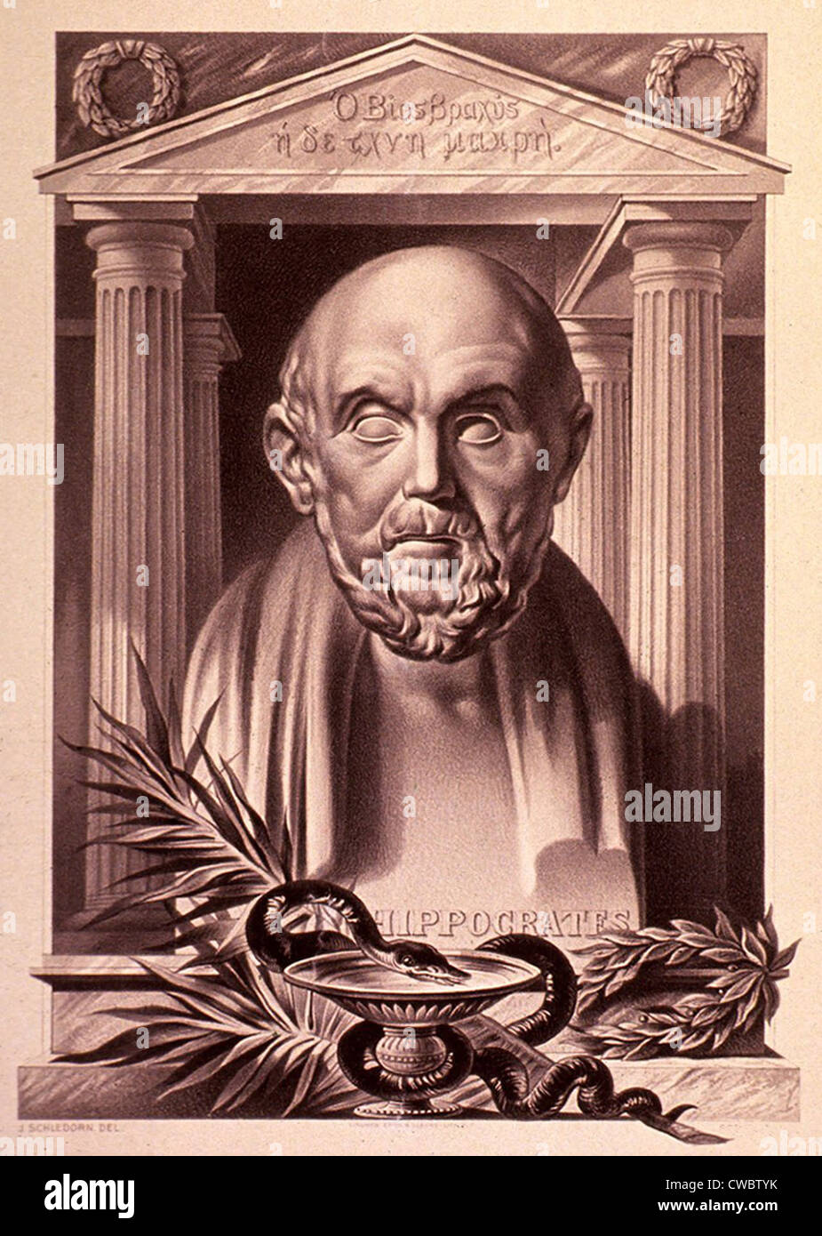 Hippokrates (460-375 v. Chr.). 20. Jahrhunderts Lithografie von Julius Schledorn. Stockfoto