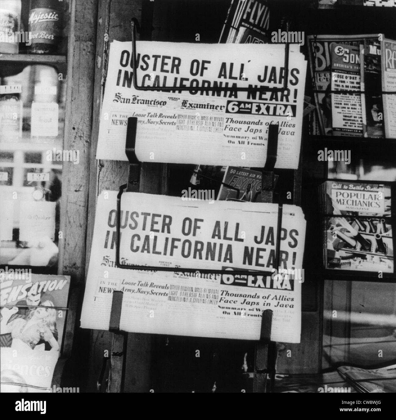 San Francisco Examiner Überschrift kündigt Internierung japanischer Amerikaner während des 2. Weltkrieges. Am 19. Februar 1942, Franklin D. Stockfoto